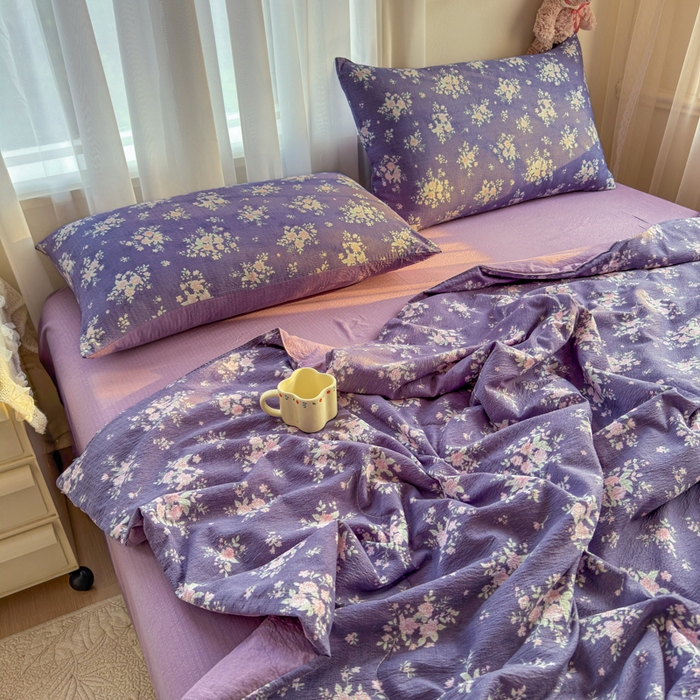 91家纺网 家纺一手货源 找家纺 梵希雅 2026新款A类木棉皱皱纱夏被 紫雾花野