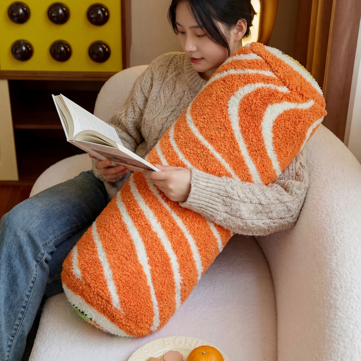 91家纺网 家纺一手货源 找家纺 （总）暖绵绵家纺 2026新款橙白相间可拆洗抱枕-飒缇文