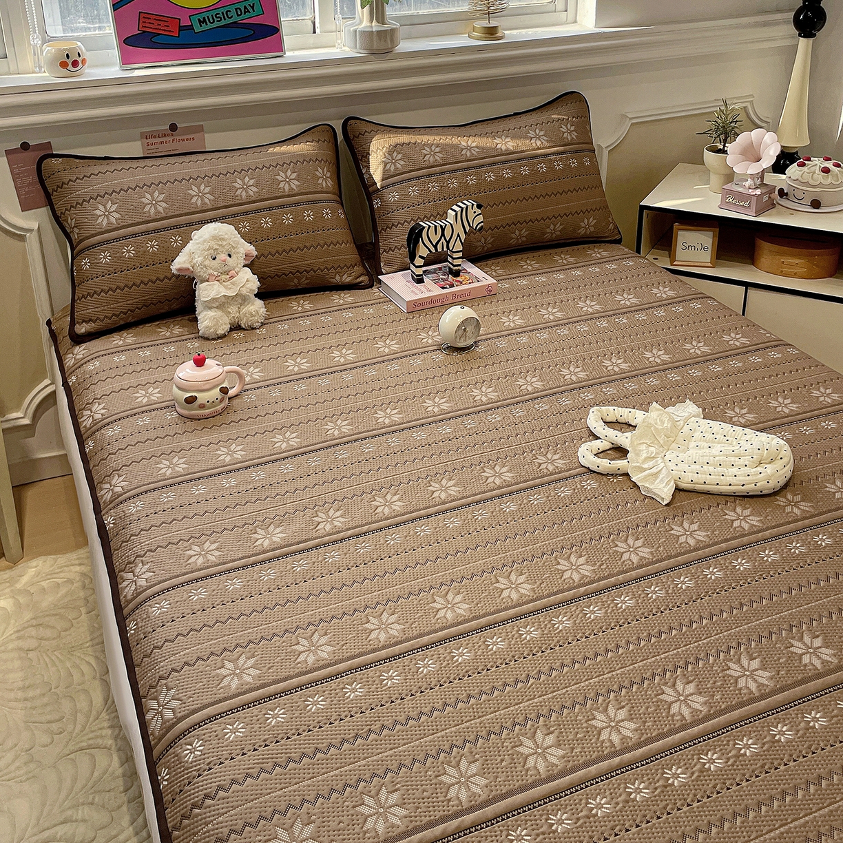 91家纺网 家纺一手货源 找家纺 （总）山茶家居-原创设计（原山茶家纺） 2026新款A类pe提花华夫格凉感席凉席席子-费尔岛系列