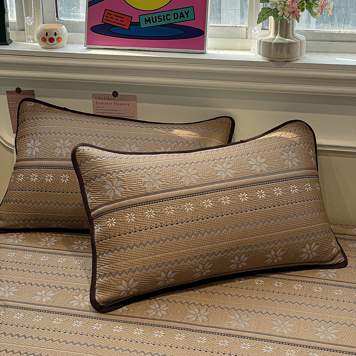 91家纺网 家纺一手货源 找家纺 山茶家居-原创设计（原山茶家纺） 2026新款A类pe提花华夫格凉感席凉席席子-费尔岛系列 费尔岛-深咖