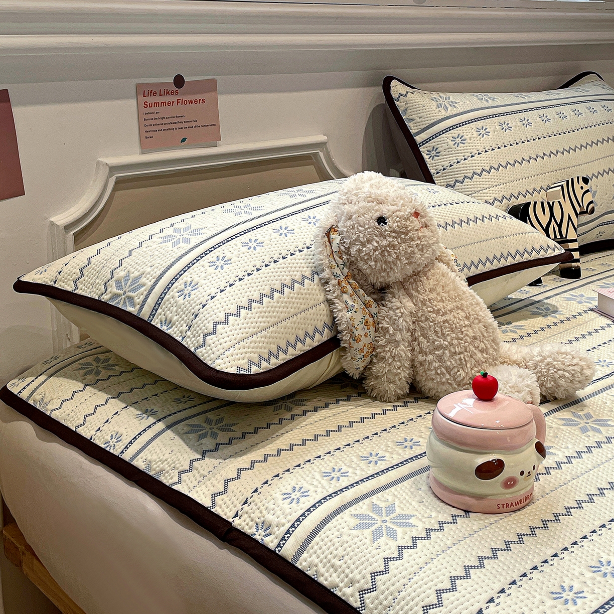 91家纺网 家纺一手货源 找家纺 山茶家居-原创设计（原山茶家纺） 2026新款A类pe提花华夫格凉感席凉席席子-费尔岛系列 费尔岛-蓝