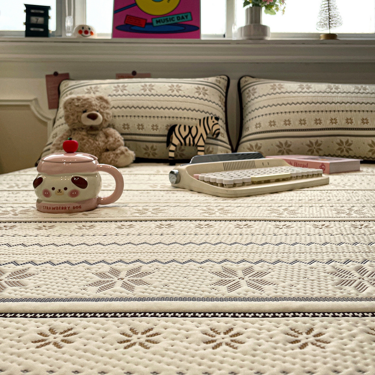 91家纺网 家纺一手货源 找家纺 山茶家居-原创设计（原山茶家纺） 2026新款A类pe提花华夫格凉感席凉席席子-费尔岛系列 费尔岛-米咖