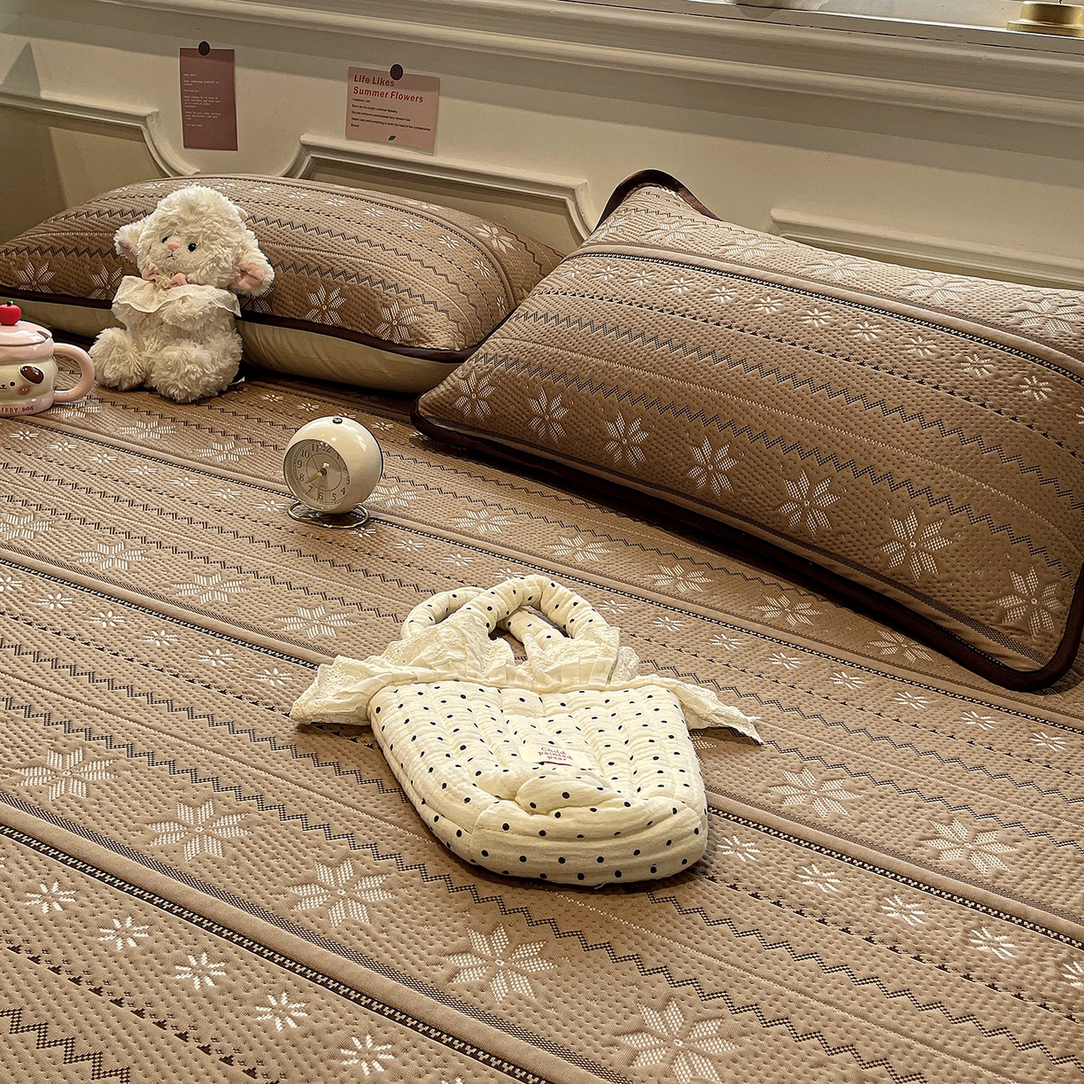 91家纺网 家纺一手货源 找家纺 山茶家居-原创设计（原山茶家纺） 2026新款A类pe提花华夫格凉感席凉席席子-费尔岛系列 费尔岛-深咖