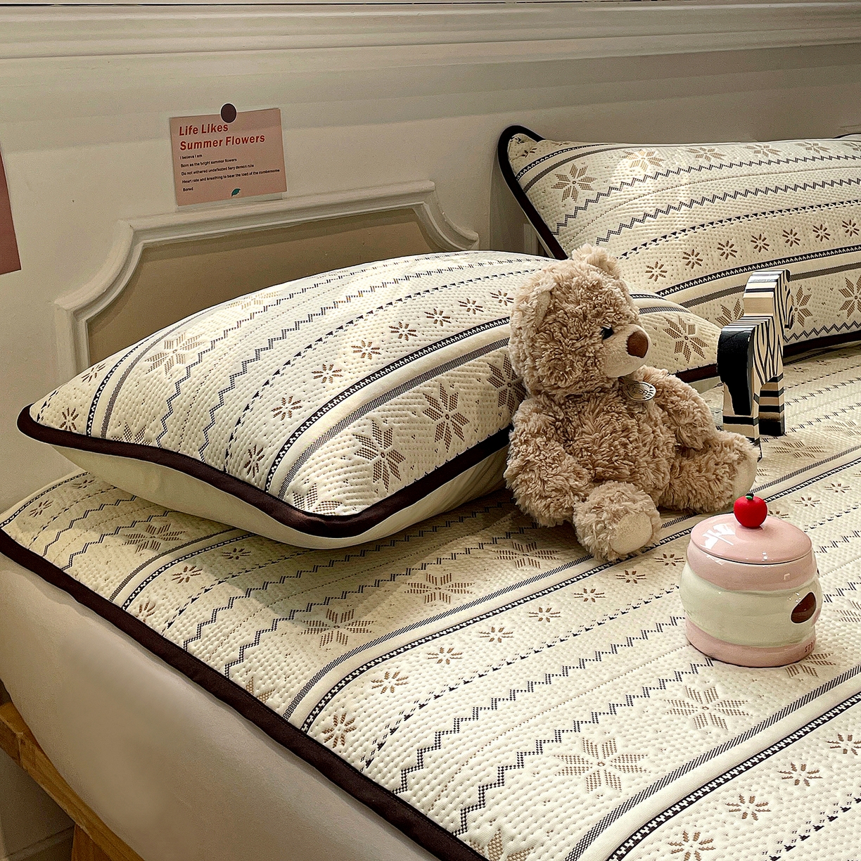 91家纺网 家纺一手货源 找家纺 山茶家居-原创设计（原山茶家纺） 2026新款A类pe提花华夫格凉感席凉席席子-费尔岛系列 费尔岛-米咖