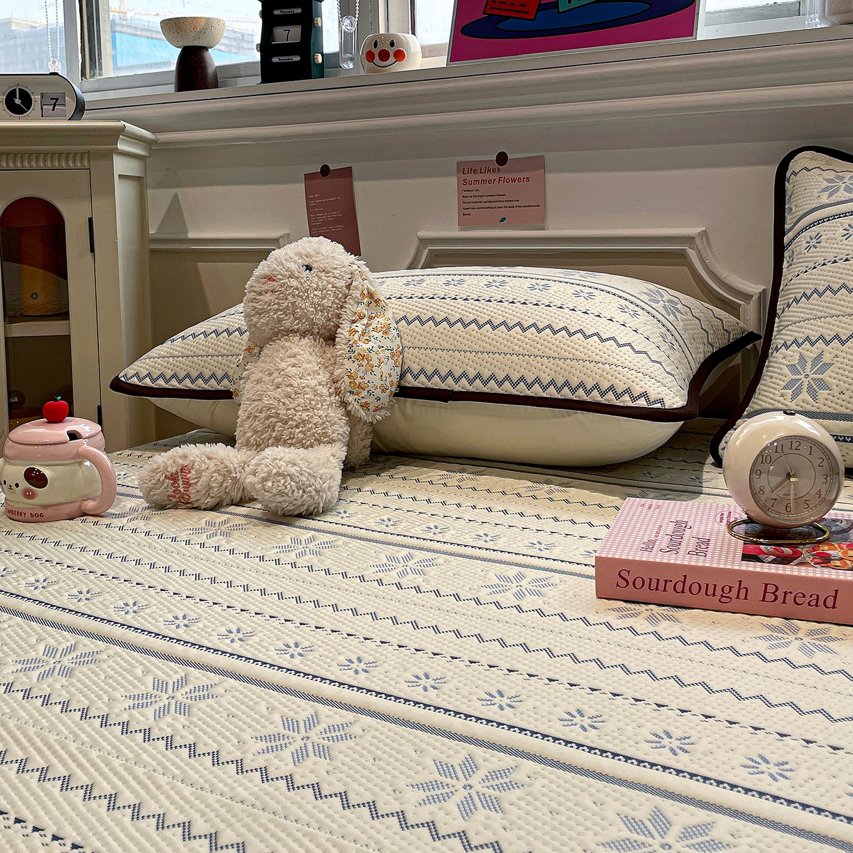 91家纺网 家纺一手货源 找家纺 山茶家居-原创设计（原山茶家纺） 2026新款A类pe提花华夫格凉感席凉席席子-费尔岛系列 费尔岛-蓝