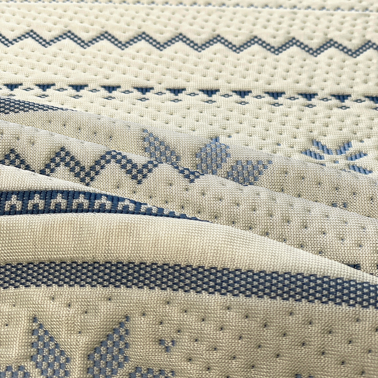 91家纺网 家纺一手货源 找家纺 山茶家居-原创设计（原山茶家纺） 2026新款A类pe提花华夫格凉感席凉席席子-费尔岛系列 费尔岛-蓝