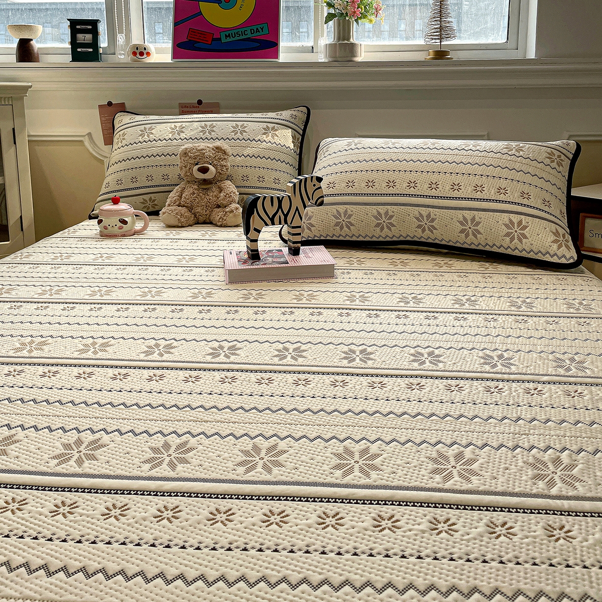 91家纺网 家纺一手货源 找家纺 山茶家居-原创设计（原山茶家纺） 2026新款A类pe提花华夫格凉感席凉席席子-费尔岛系列 费尔岛-米咖