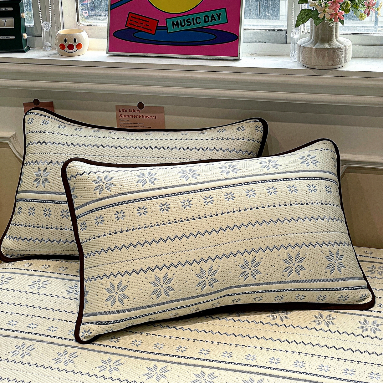 91家纺网 家纺一手货源 找家纺 山茶家居-原创设计（原山茶家纺） 2026新款A类pe提花华夫格凉感席凉席席子-费尔岛系列 费尔岛-蓝