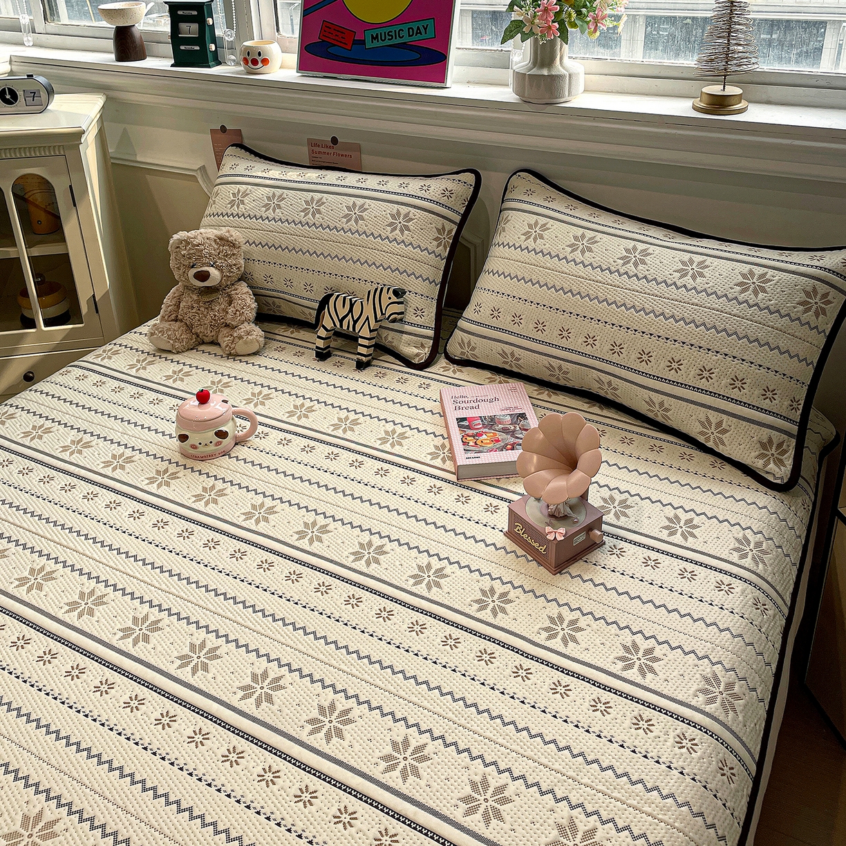 91家纺网 家纺一手货源 找家纺 山茶家居-原创设计（原山茶家纺） 2026新款A类pe提花华夫格凉感席凉席席子-费尔岛系列 费尔岛-米咖