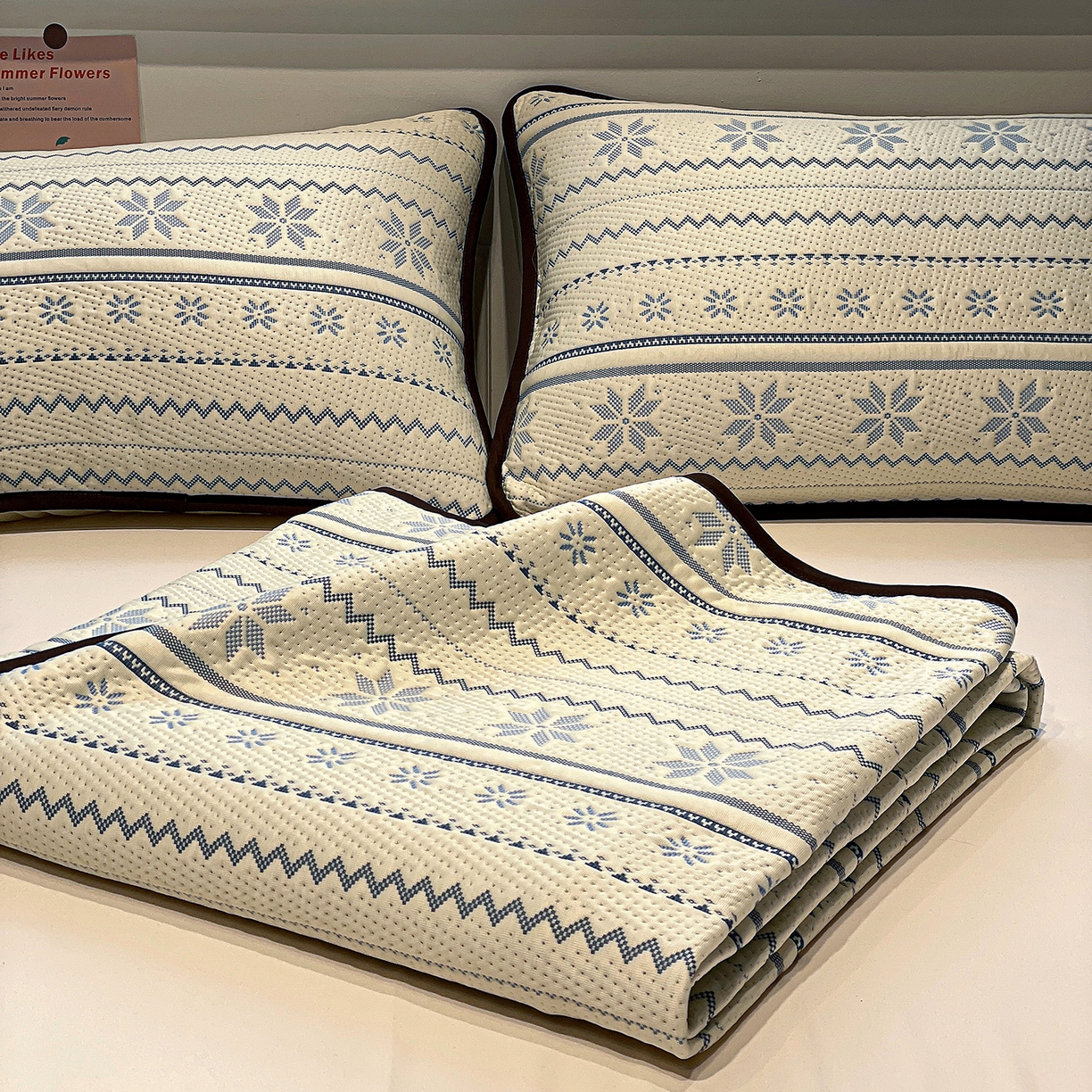 91家纺网 家纺一手货源 找家纺 山茶家居-原创设计（原山茶家纺） 2026新款A类pe提花华夫格凉感席凉席席子-费尔岛系列 费尔岛-蓝