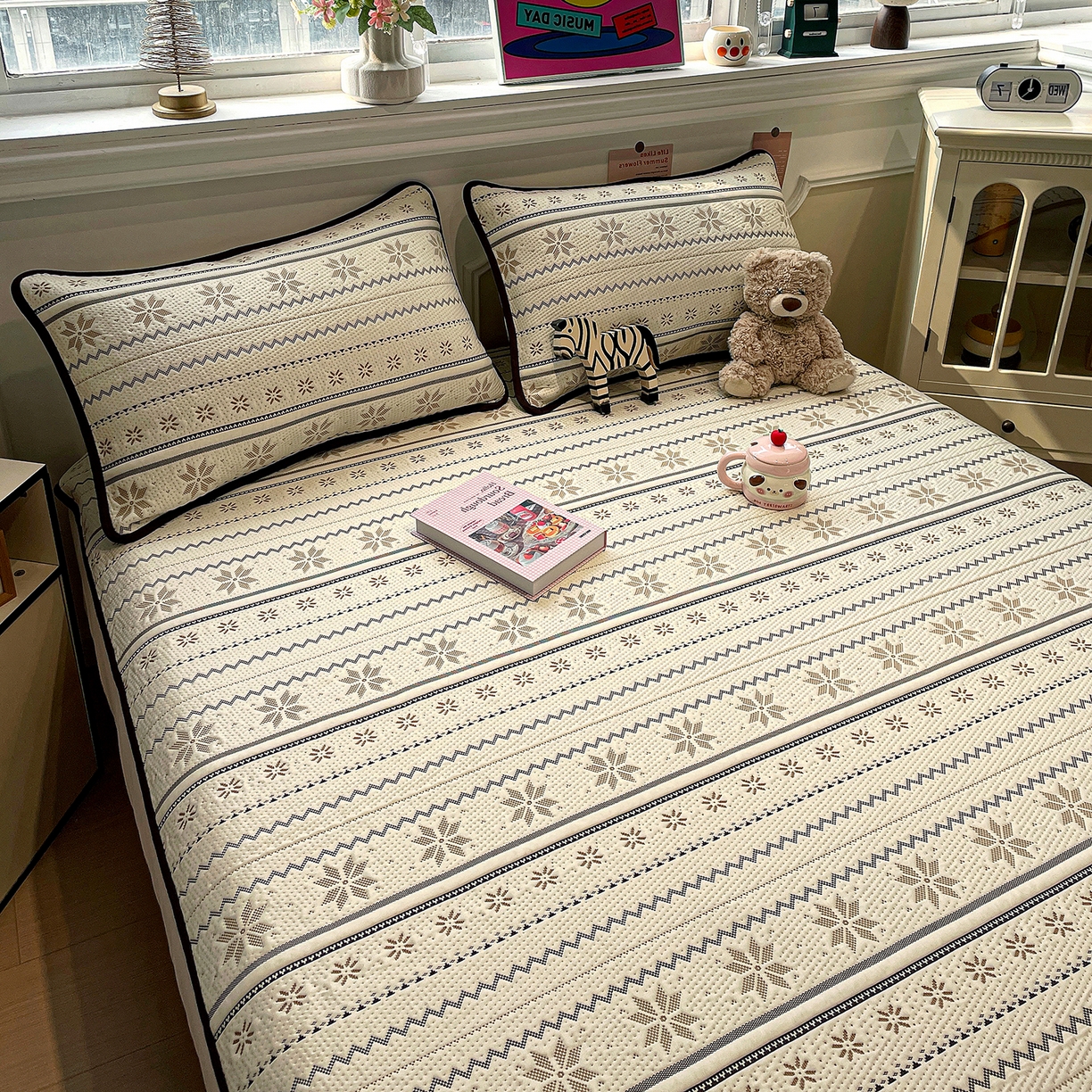 山茶家居-原创设计（原山茶家纺） 2026新款A类pe提花华夫格凉感席凉席席子-费尔岛系列 费尔岛-米咖