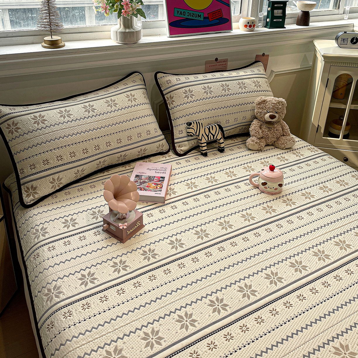 91家纺网 家纺一手货源 找家纺 山茶家居-原创设计（原山茶家纺） 2026新款A类pe提花华夫格凉感席凉席席子-费尔岛系列 费尔岛-米咖