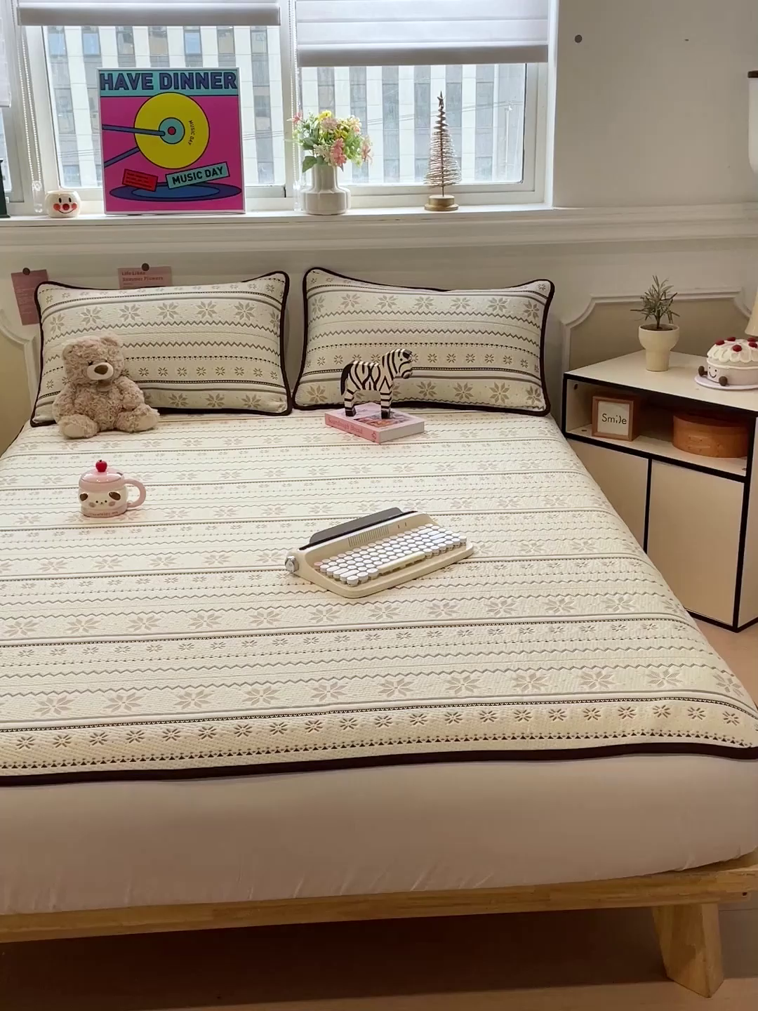 91家纺网 家纺一手货源 找家纺 山茶家居-原创设计（原山茶家纺） 2026新款A类pe提花华夫格凉感席凉席席子-费尔岛系列 费尔岛-米咖