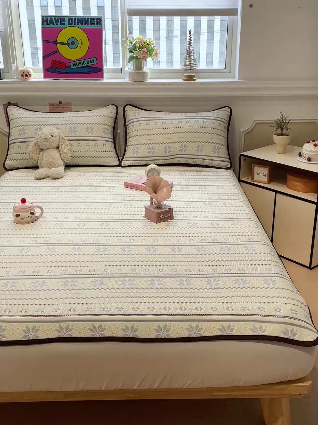 91家纺网 家纺一手货源 找家纺 山茶家居-原创设计（原山茶家纺） 2026新款A类pe提花华夫格凉感席凉席席子-费尔岛系列 费尔岛-蓝