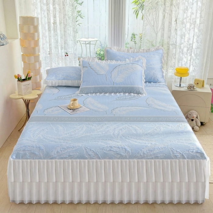 91家纺网 家纺一手货源 找家纺 （总）德比尔斯  2026新款A类凉感凉豆豆床裙款凉席-芭蕉叶