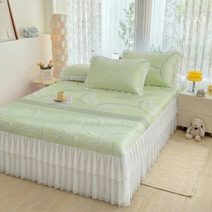 德比尔斯  2026新款A类凉感凉豆豆床裙款凉席-芭蕉叶 芭蕉叶-绿