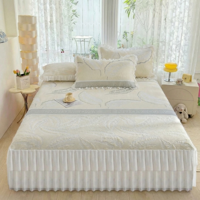 91家纺网 家纺一手货源 找家纺 德比尔斯  2026新款A类凉感凉豆豆床裙款凉席-芭蕉叶 芭蕉叶-香槟