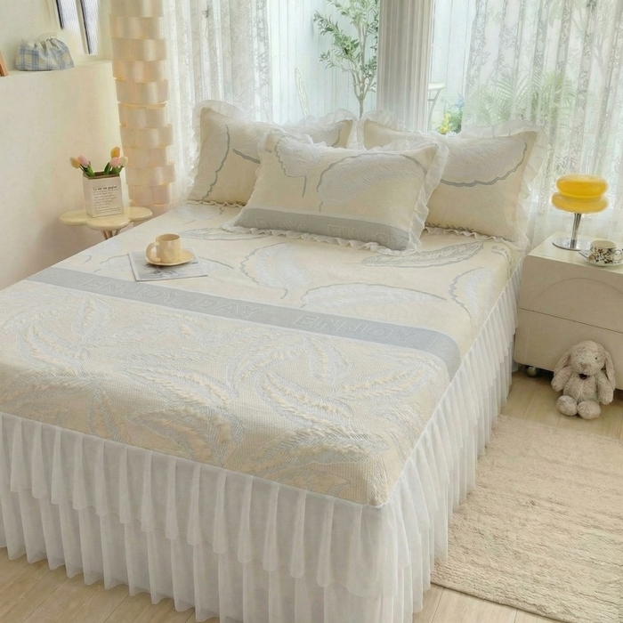 91家纺网 家纺一手货源 找家纺 德比尔斯  2026新款A类凉感凉豆豆床裙款凉席-芭蕉叶 芭蕉叶-香槟