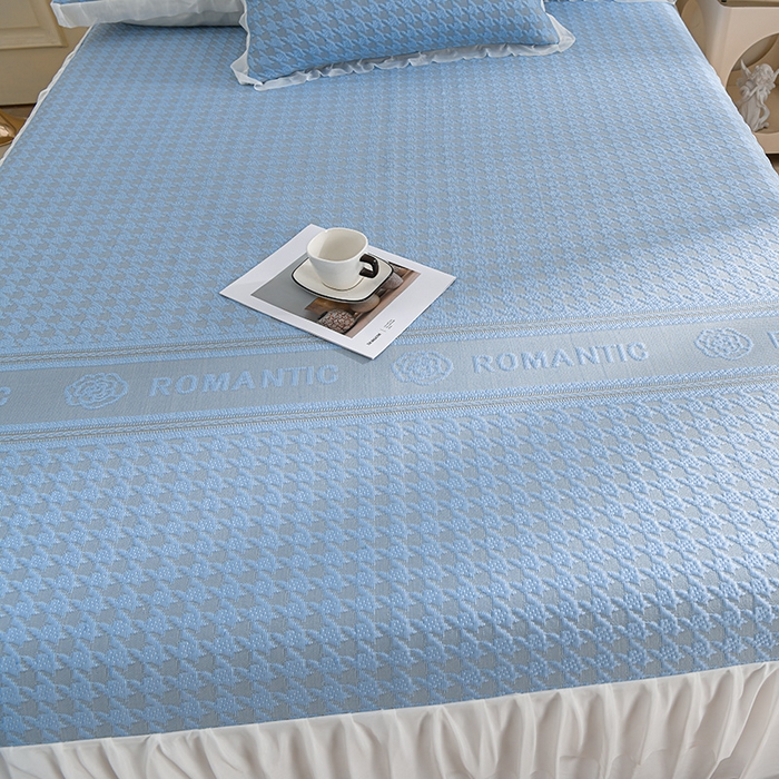 91家纺网 家纺一手货源 找家纺 德比尔斯  2026新款A类凉感凉豆豆床裙款凉席-千鸟格 千鸟格蓝