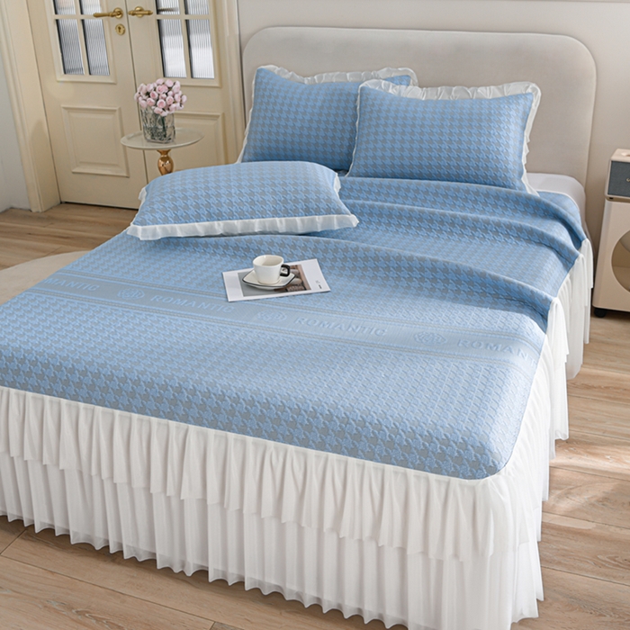 德比尔斯  2026新款A类凉感凉豆豆床裙款凉席-千鸟格 千鸟格蓝