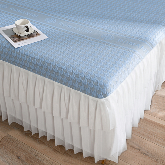 91家纺网 家纺一手货源 找家纺 德比尔斯  2026新款A类凉感凉豆豆床裙款凉席-千鸟格 千鸟格蓝