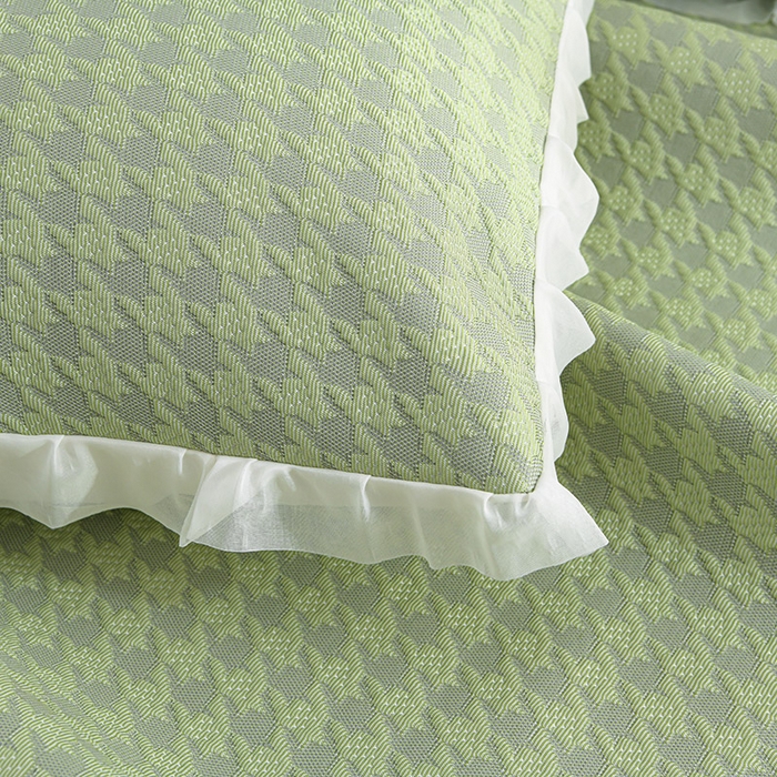 91家纺网 家纺一手货源 找家纺 德比尔斯  2026新款A类凉感凉豆豆床裙款凉席-千鸟格 千鸟格绿