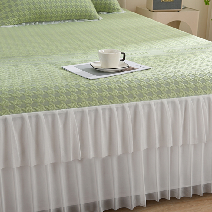 91家纺网 家纺一手货源 找家纺 德比尔斯  2026新款A类凉感凉豆豆床裙款凉席-千鸟格 千鸟格绿