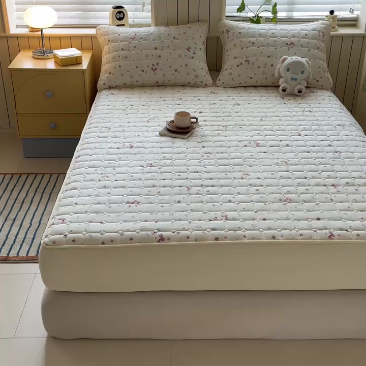 91家纺网 家纺一手货源 找家纺 优眠坊 2026新款亲肤泡芙纱夹棉单床笠床笠单件单品床笠三件套 甜心宝贝-夹棉款