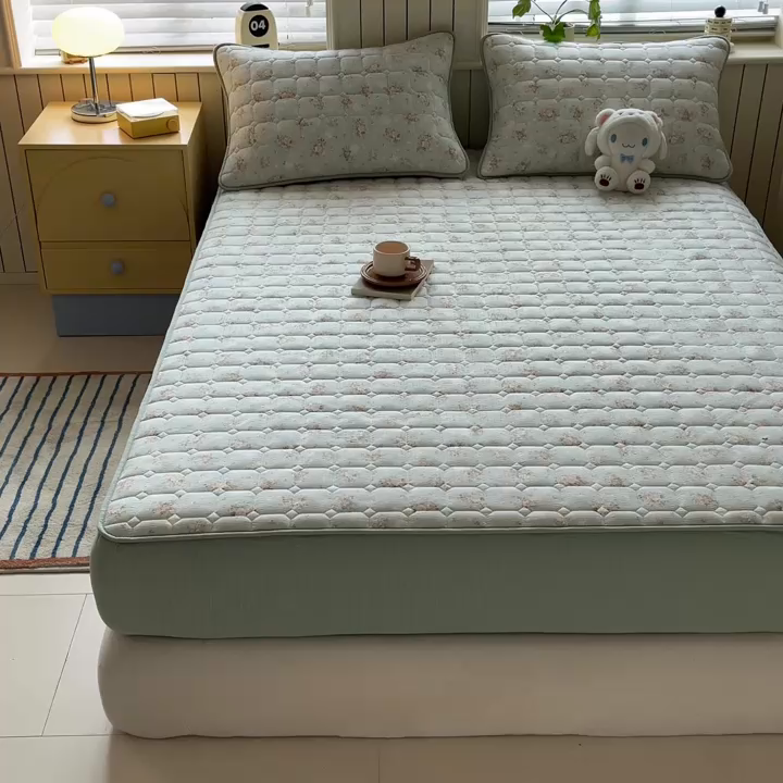 91家纺网 家纺一手货源 找家纺 优眠坊 2026新款亲肤泡芙纱夹棉单床笠床笠单件单品床笠三件套 萌趣小马-夹棉款