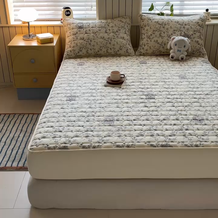 91家纺网 家纺一手货源 找家纺 优眠坊 2026新款亲肤泡芙纱夹棉单床笠床笠单件单品床笠三件套 花之秘境-夹棉款