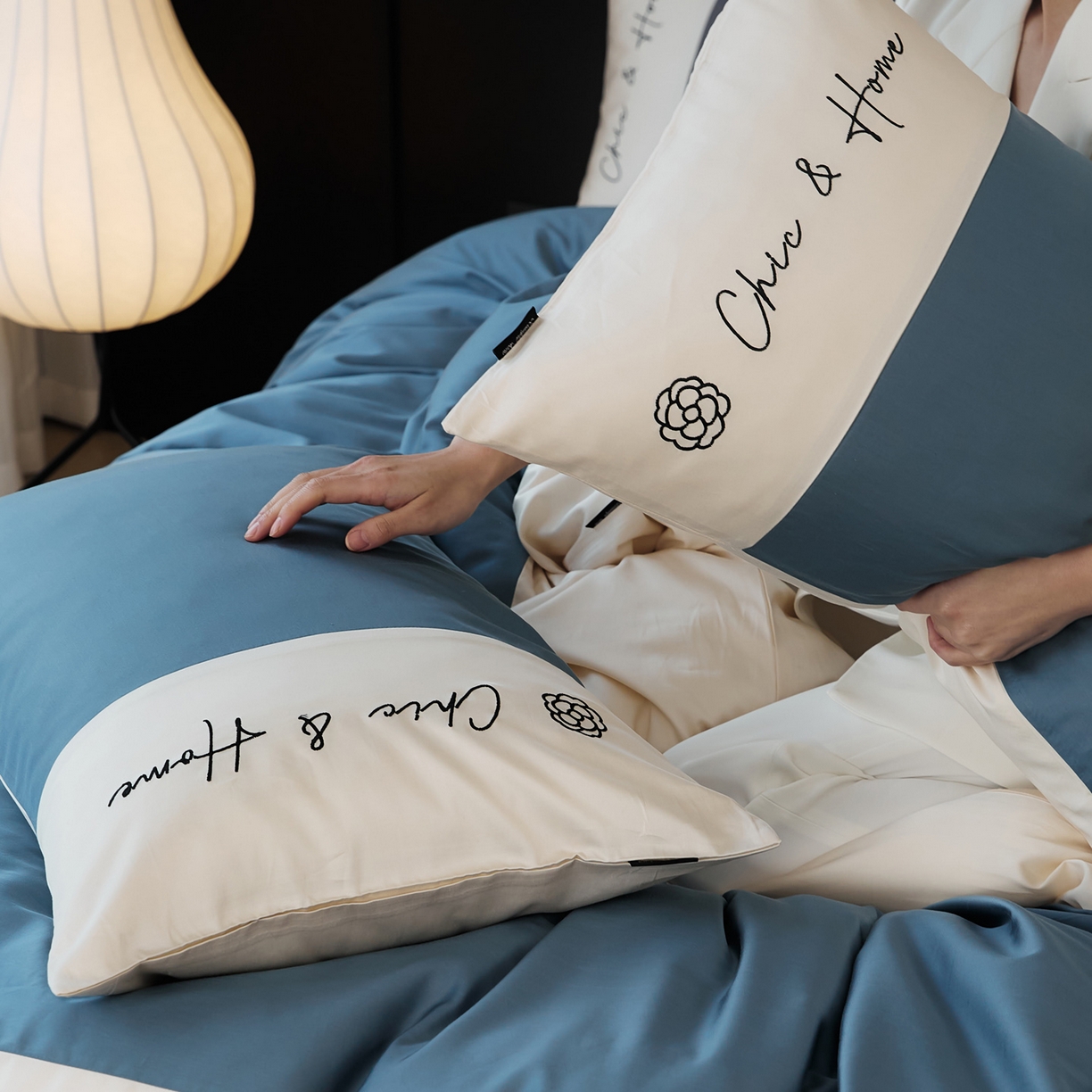 91家纺网 家纺一手货源 找家纺 EH家居 2026新款春夏新款天丝棉四件套江南系列 江南-湖蓝