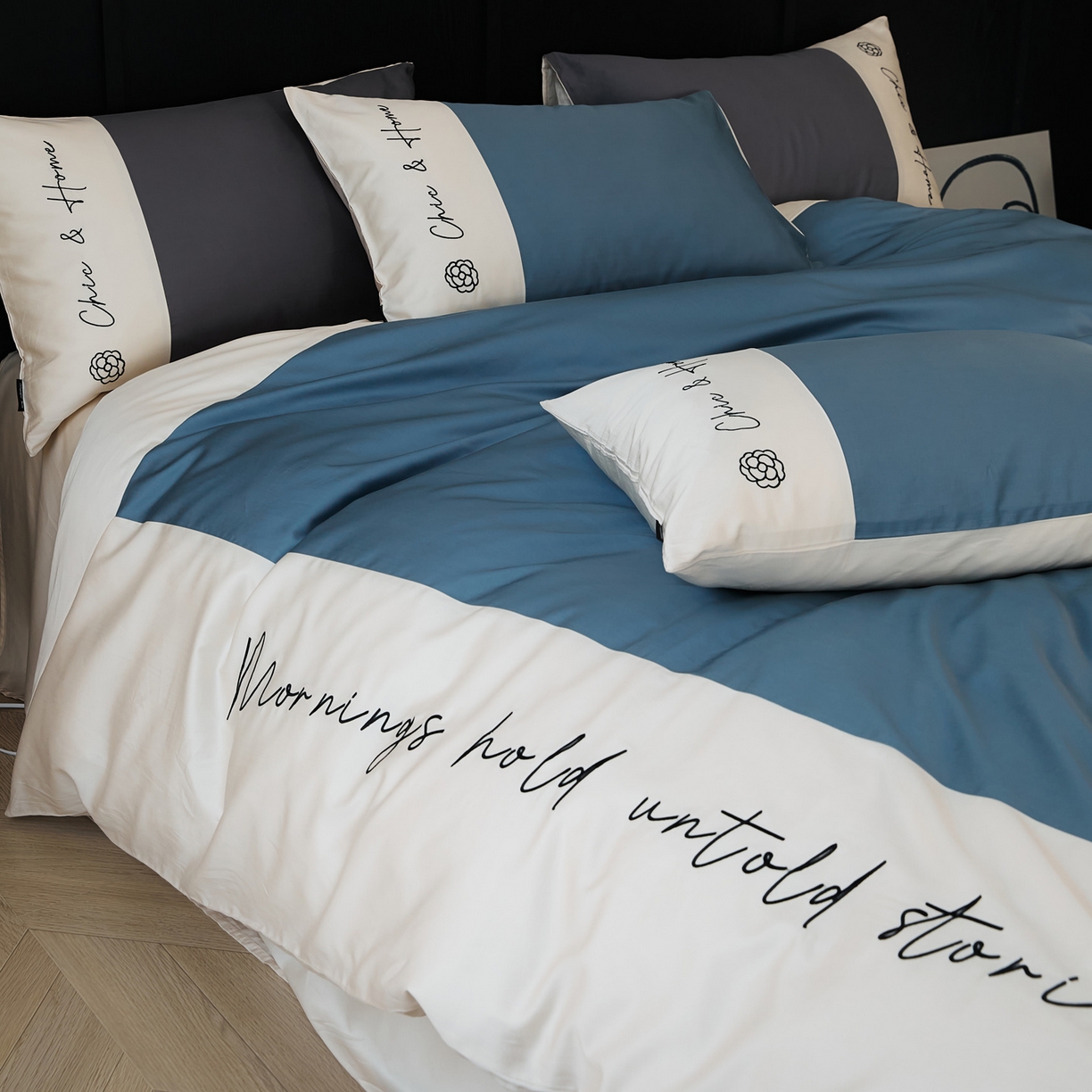 91家纺网 家纺一手货源 找家纺 EH家居 2026新款春夏新款天丝棉四件套江南系列 江南-湖蓝