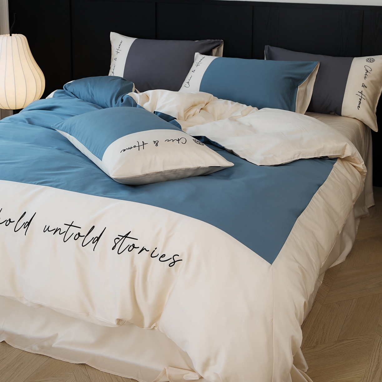 91家纺网 家纺一手货源 找家纺 EH家居 2026新款春夏新款天丝棉四件套江南系列 江南-湖蓝