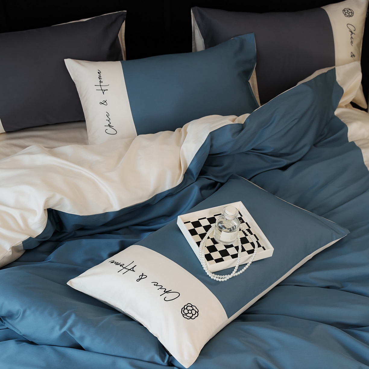 91家纺网 家纺一手货源 找家纺 EH家居 2026新款春夏新款天丝棉四件套江南系列 江南-湖蓝