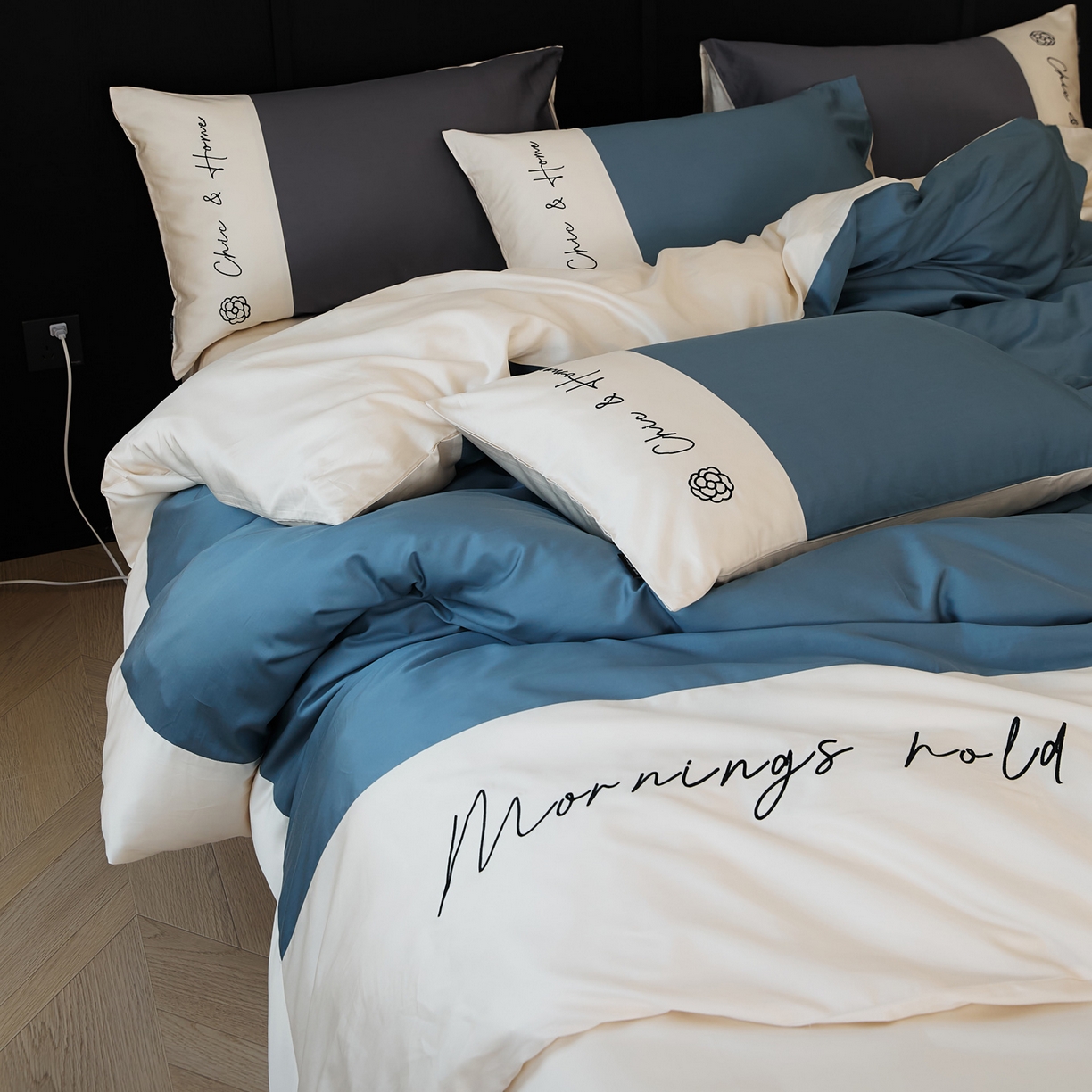 91家纺网 家纺一手货源 找家纺 EH家居 2026新款春夏新款天丝棉四件套江南系列 江南-湖蓝