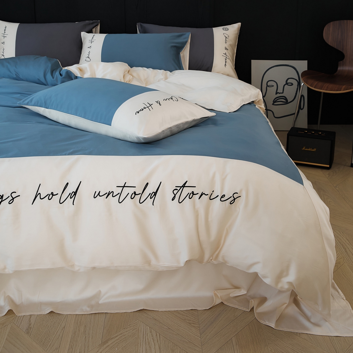 91家纺网 家纺一手货源 找家纺 EH家居 2026新款春夏新款天丝棉四件套江南系列 江南-湖蓝