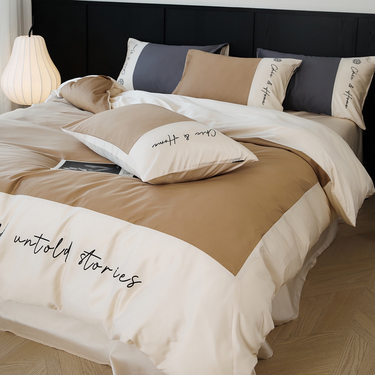 91家纺网 家纺一手货源 找家纺 EH家居 2026新款春夏新款天丝棉四件套江南系列 江南-栗色