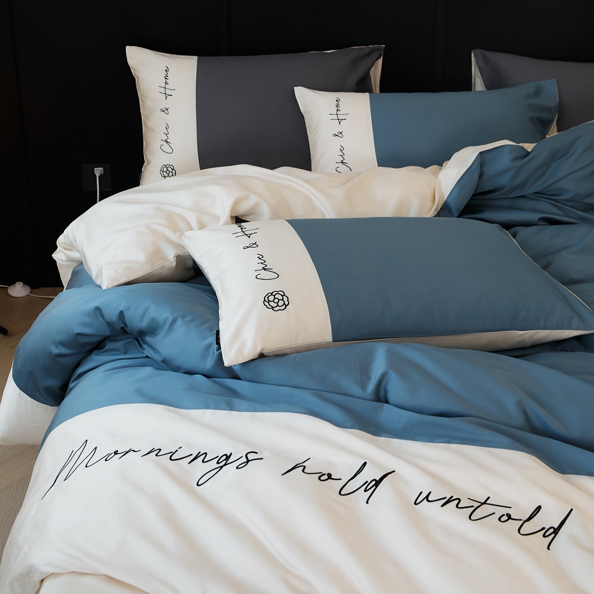 91家纺网 家纺一手货源 找家纺 EH家居 2026新款春夏新款天丝棉四件套江南系列 江南-湖蓝