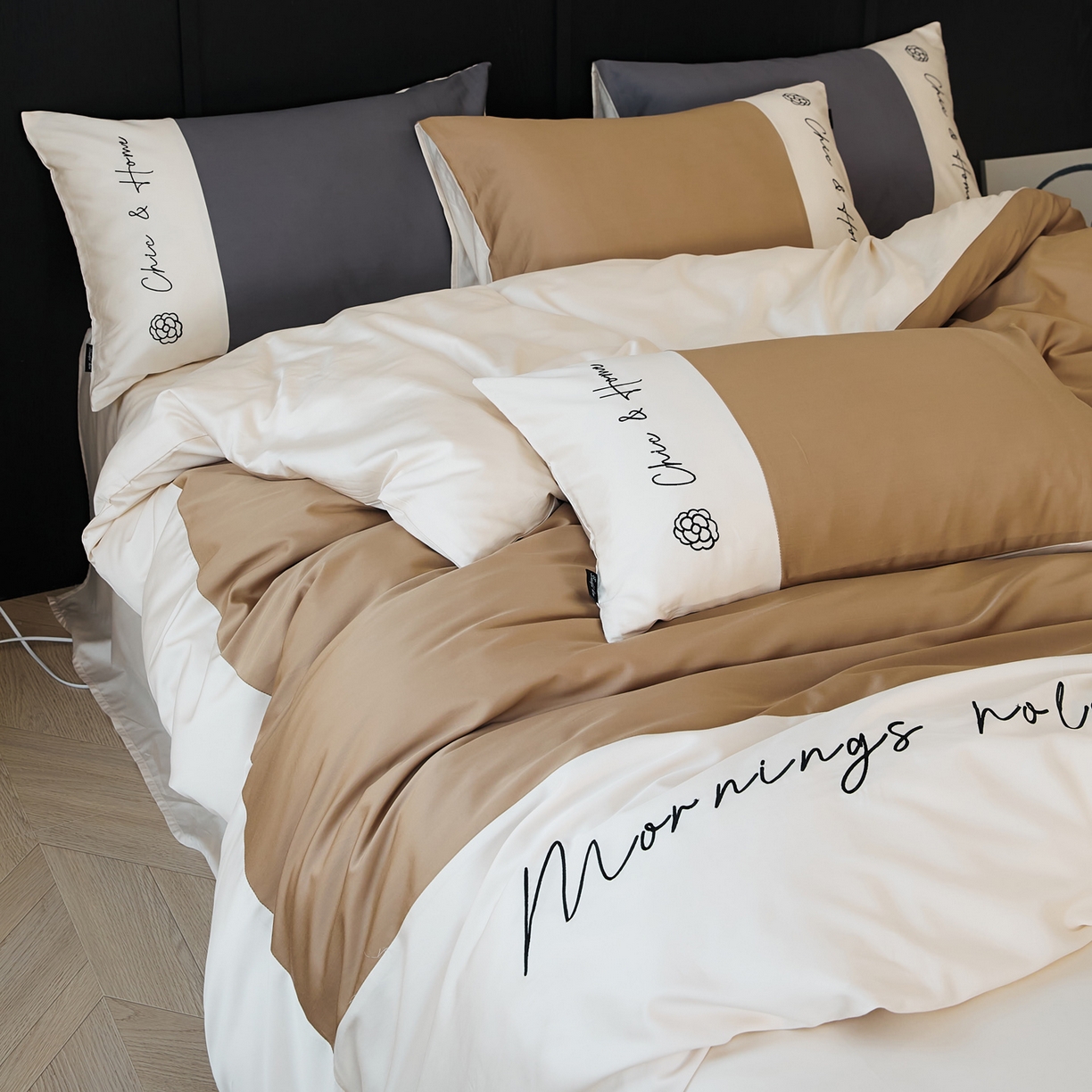 91家纺网 家纺一手货源 找家纺 EH家居 2026新款春夏新款天丝棉四件套江南系列 江南-栗色