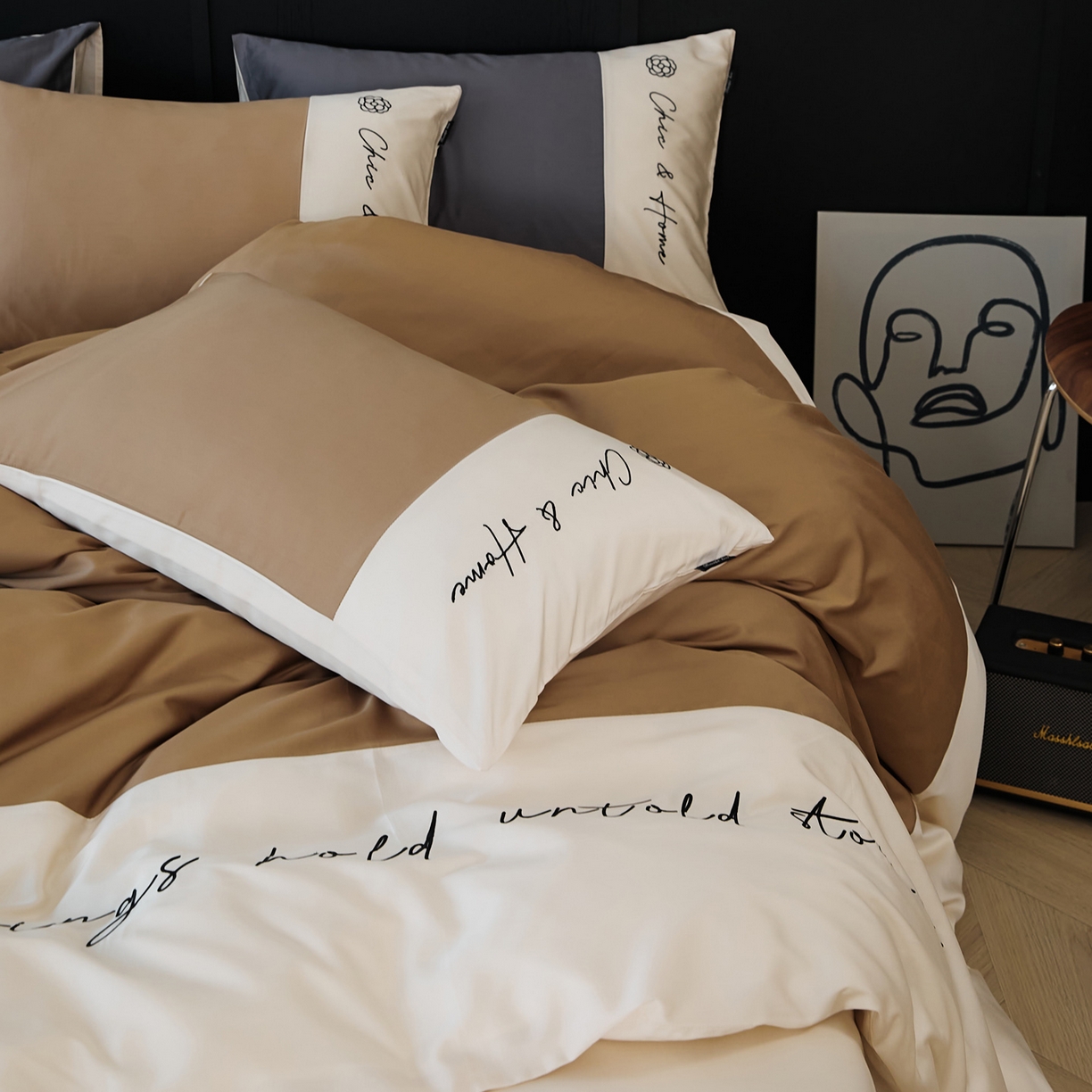 91家纺网 家纺一手货源 找家纺 EH家居 2026新款春夏新款天丝棉四件套江南系列 江南-栗色