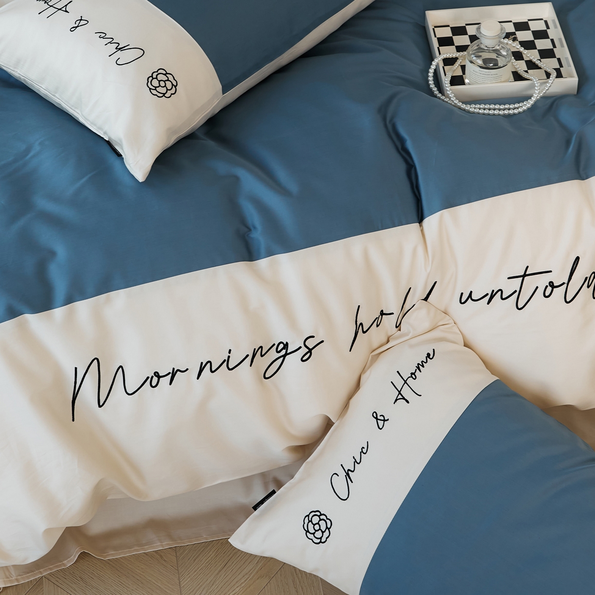 91家纺网 家纺一手货源 找家纺 EH家居 2026新款春夏新款天丝棉四件套江南系列 江南-湖蓝