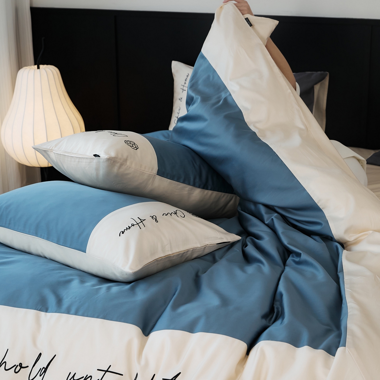 91家纺网 家纺一手货源 找家纺 EH家居 2026新款春夏新款天丝棉四件套江南系列 江南-湖蓝