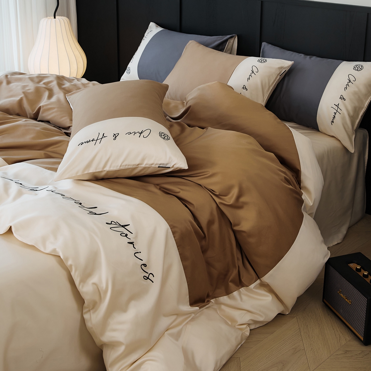 91家纺网 家纺一手货源 找家纺 EH家居 2026新款春夏新款天丝棉四件套江南系列 江南-栗色