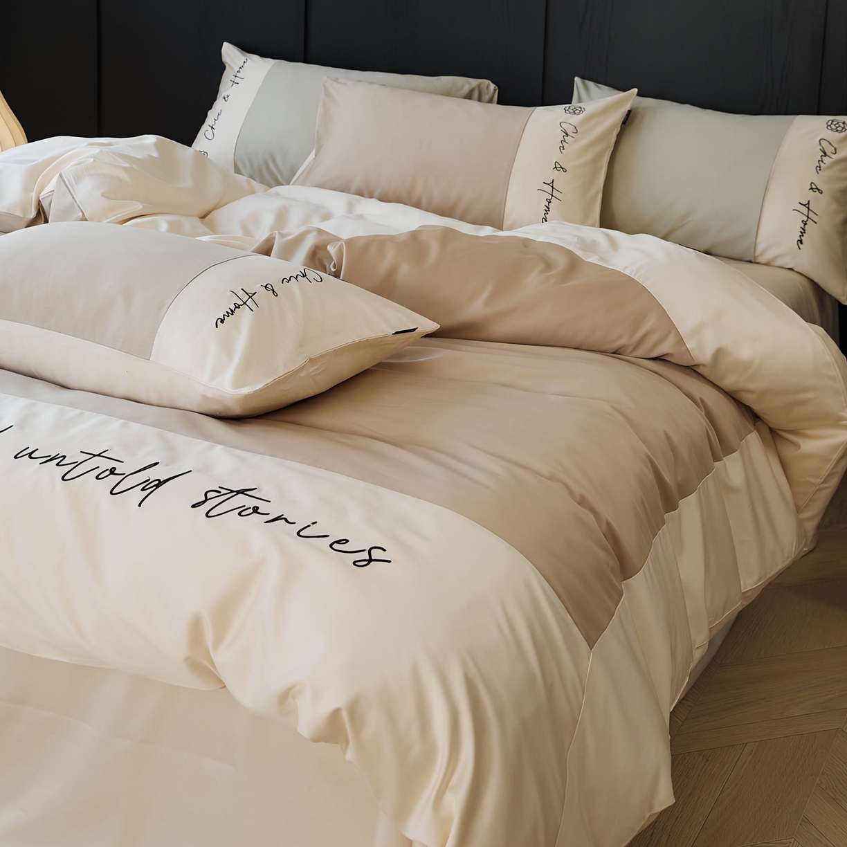 91家纺网 家纺一手货源 找家纺 EH家居 2026新款春夏新款天丝棉四件套江南系列 江南-甜褐色