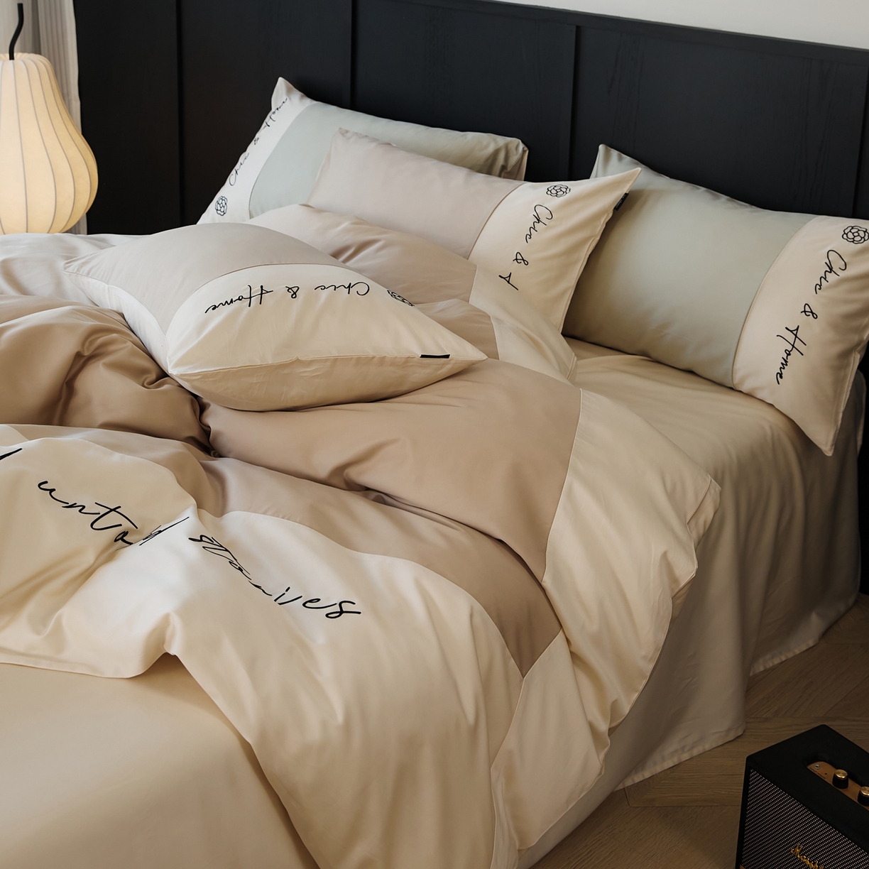 91家纺网 家纺一手货源 找家纺 EH家居 2026新款春夏新款天丝棉四件套江南系列 江南-甜褐色