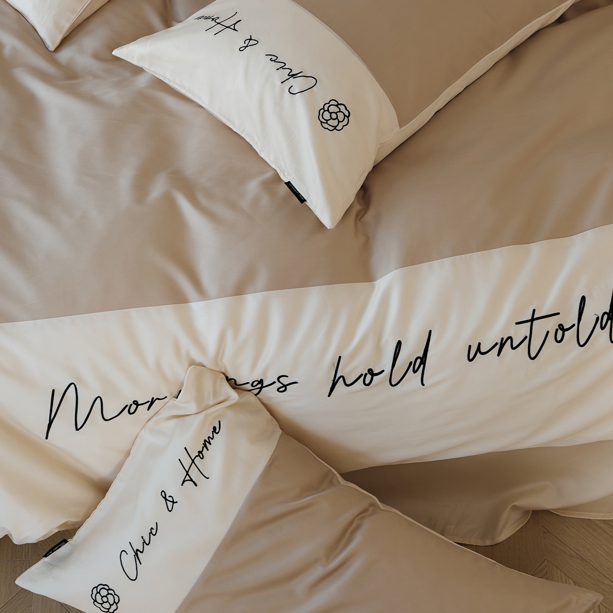 91家纺网 家纺一手货源 找家纺 EH家居 2026新款春夏新款天丝棉四件套江南系列 江南-甜褐色