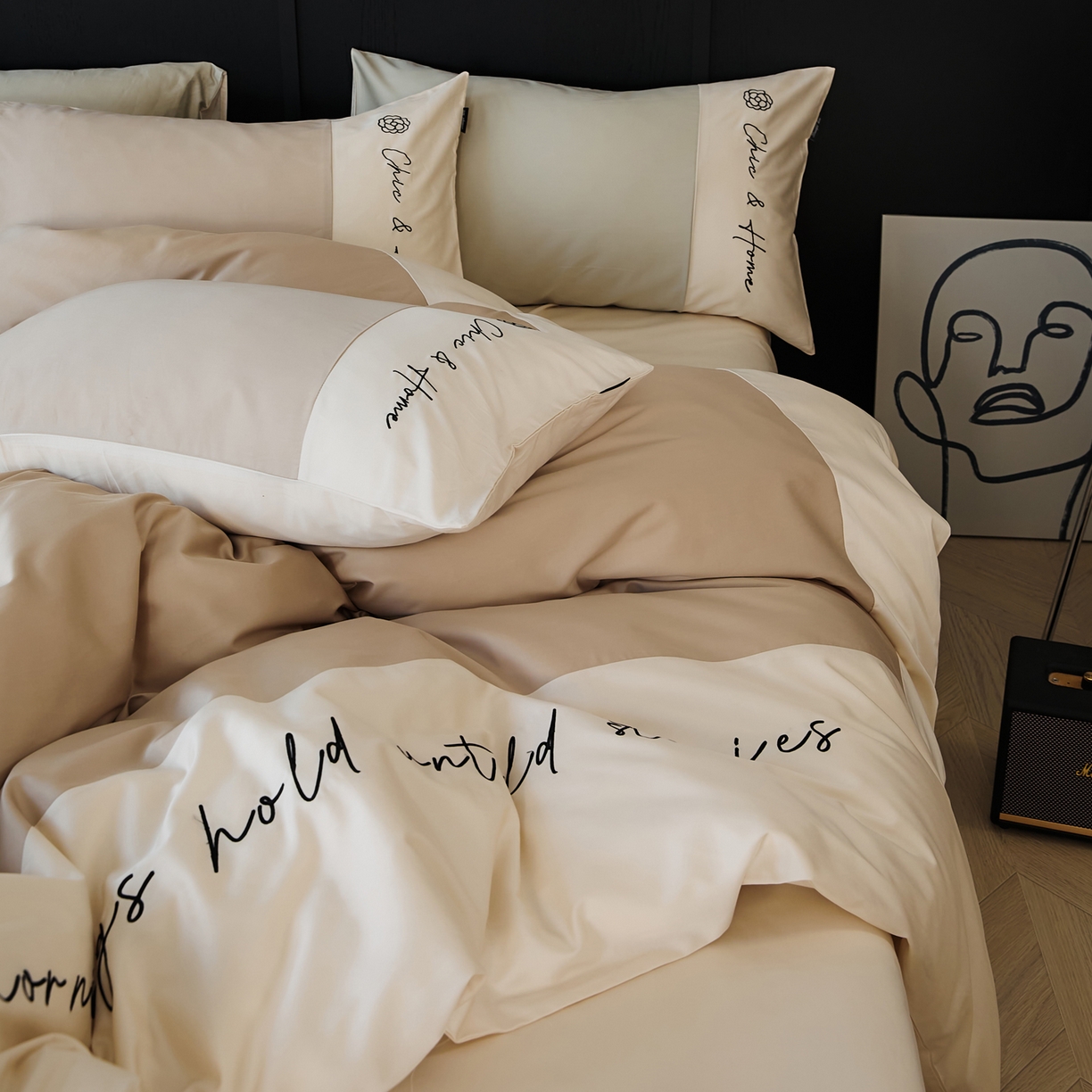 91家纺网 家纺一手货源 找家纺 EH家居 2026新款春夏新款天丝棉四件套江南系列 江南-甜褐色