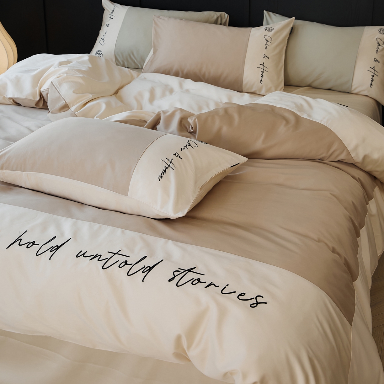 91家纺网 家纺一手货源 找家纺 EH家居 2026新款春夏新款天丝棉四件套江南系列 江南-甜褐色