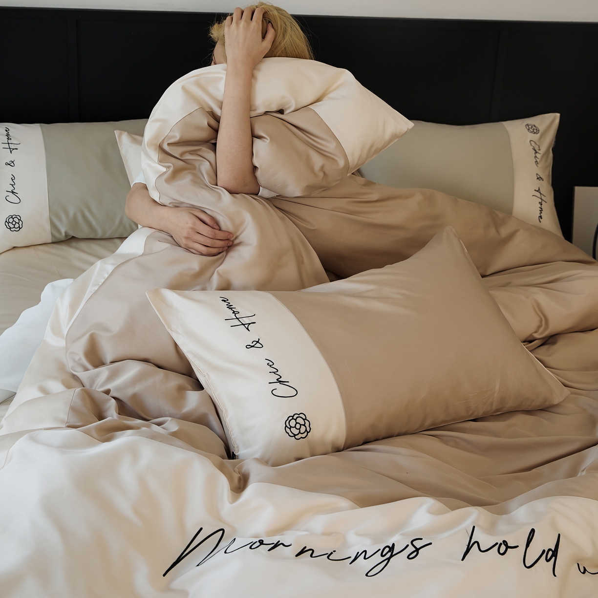 91家纺网 家纺一手货源 找家纺 EH家居 2026新款春夏新款天丝棉四件套江南系列 江南-甜褐色