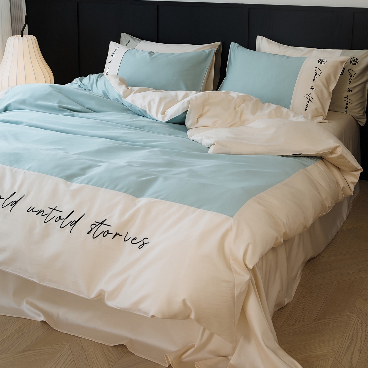 91家纺网 家纺一手货源 找家纺 EH家居 2026新款春夏新款天丝棉四件套江南系列 江南-翠蓝